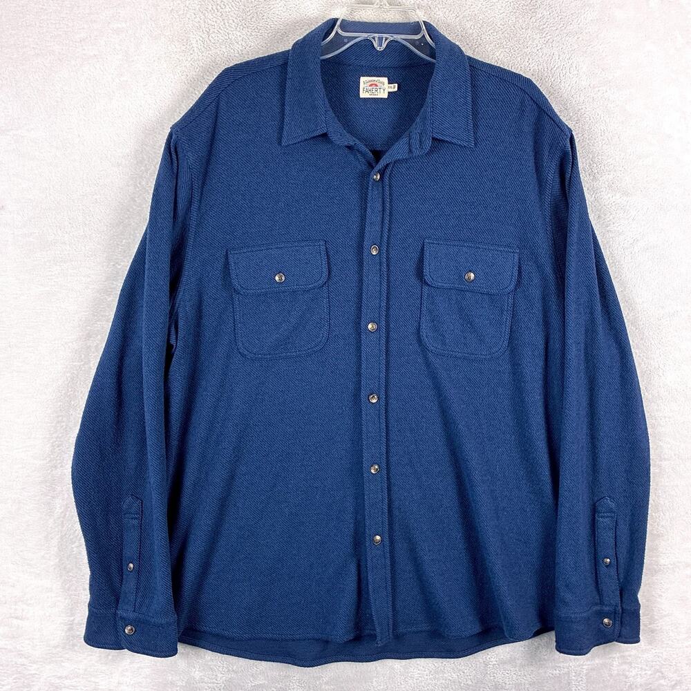 Faherty Shirt Men XXL Blue Twill Flannel Stretch Preppy Hiking Outdoor Huckberry